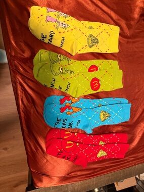 Dr. Seuss Yellow Novelty Grinch Crew Socks with Multicolor Characters